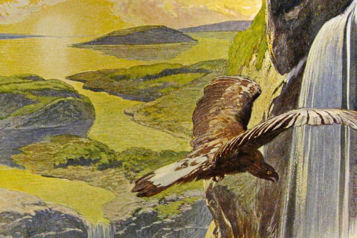 An early 20th century painting offers a visual interpretation of stanza 59 in Völuspá, which describes the restoration of life and natural order after Ragnarök.