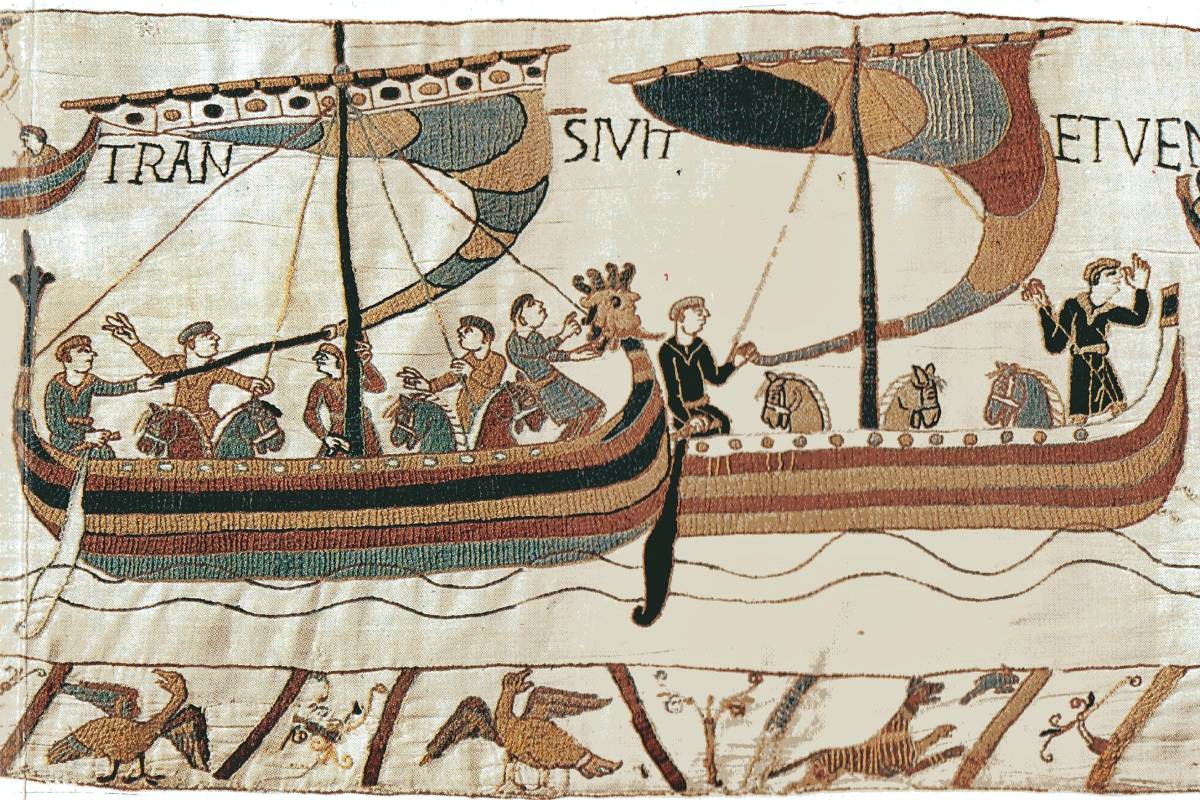 This scene from the Bayeux Tapestry shows Norman ships that transport warriors and horses across the English Channel in 1066.