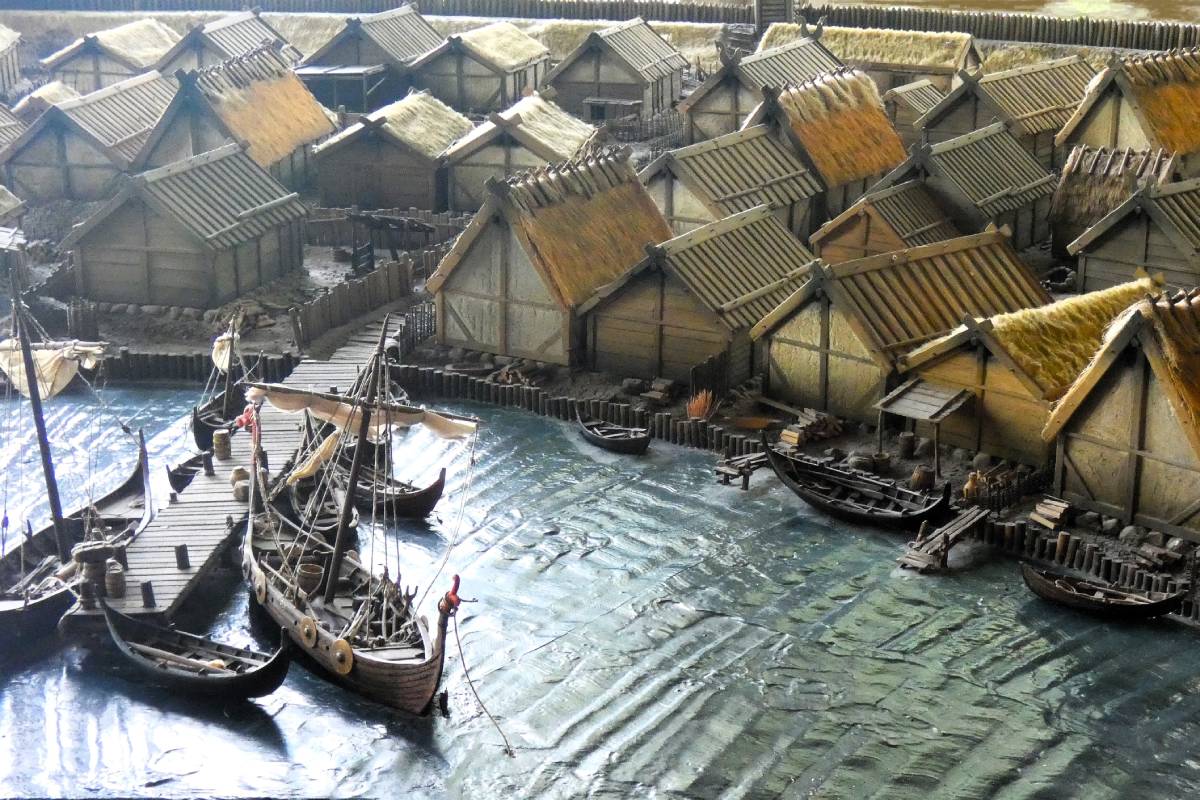 A scale model at the Swedish History Museum in Stockholm shows Birka, a major center of Viking Age commerce, at its height in the Viking Age.