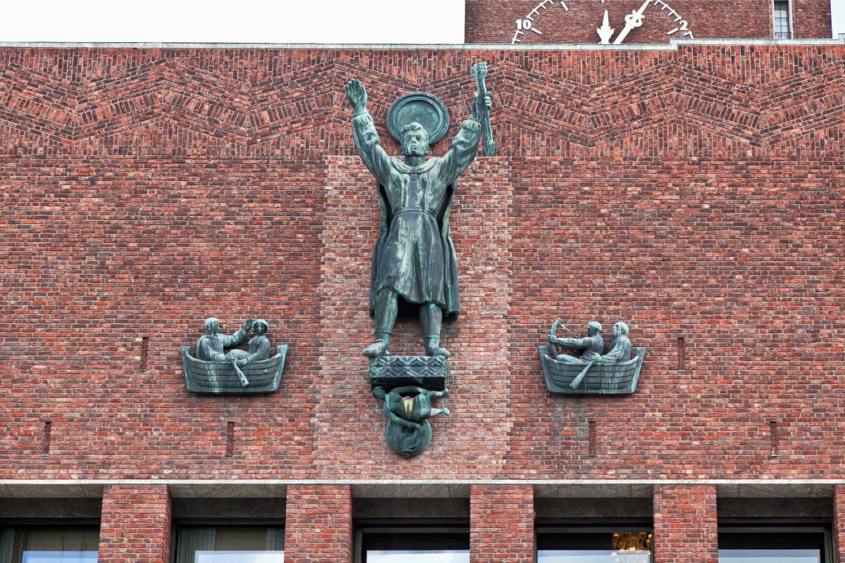 Hallvard of Oslo is depicted in a large relief sculpture by Nic Schiøll on the sea-facing façade of Oslo City Hall.