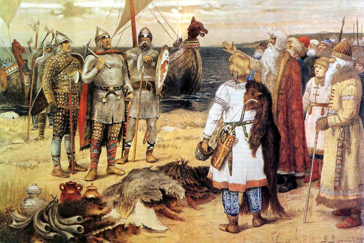 Viktor Vasnetsov’s painting "The Invitation of the Varangians" depicts the legendary arrival of Rurik and his brothers in Kievan Rus.