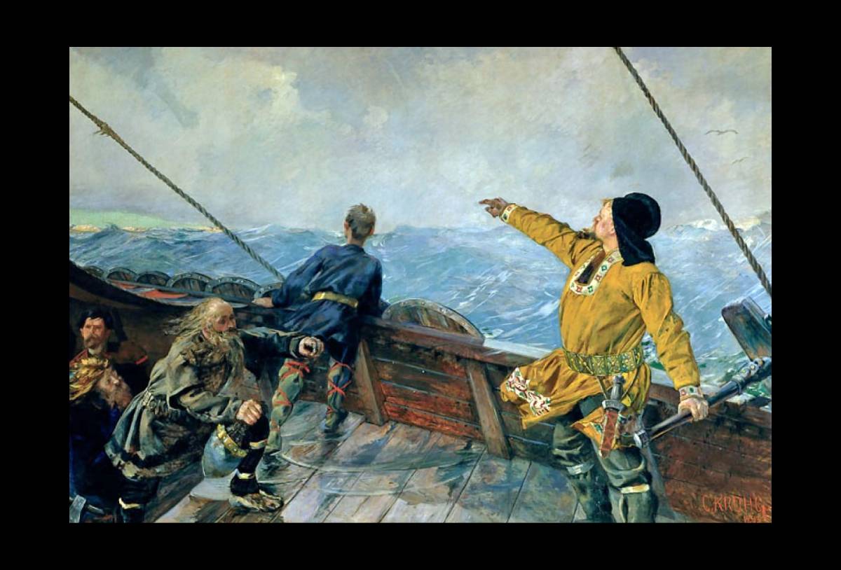 Leif Erikson discovering America (Leiv Eirikson oppdager Amerika), a painting by Christian Krohg from 1893.