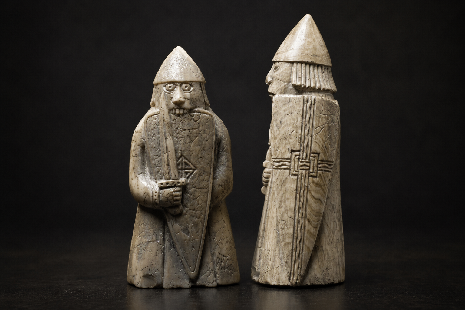 A berserker and warder from the Lewis chessmen.
