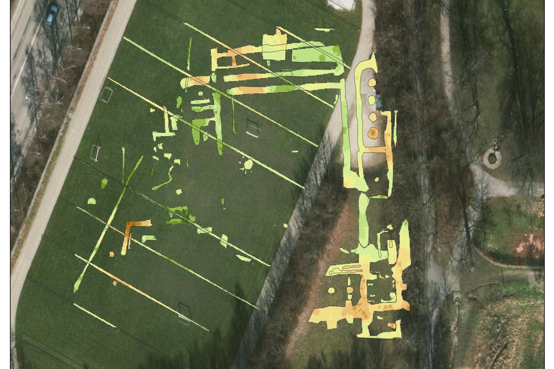 The ground-penetrating radar survey clearly identified remains of masonry and building structures. Source: National Museum of Denmark/NIKU