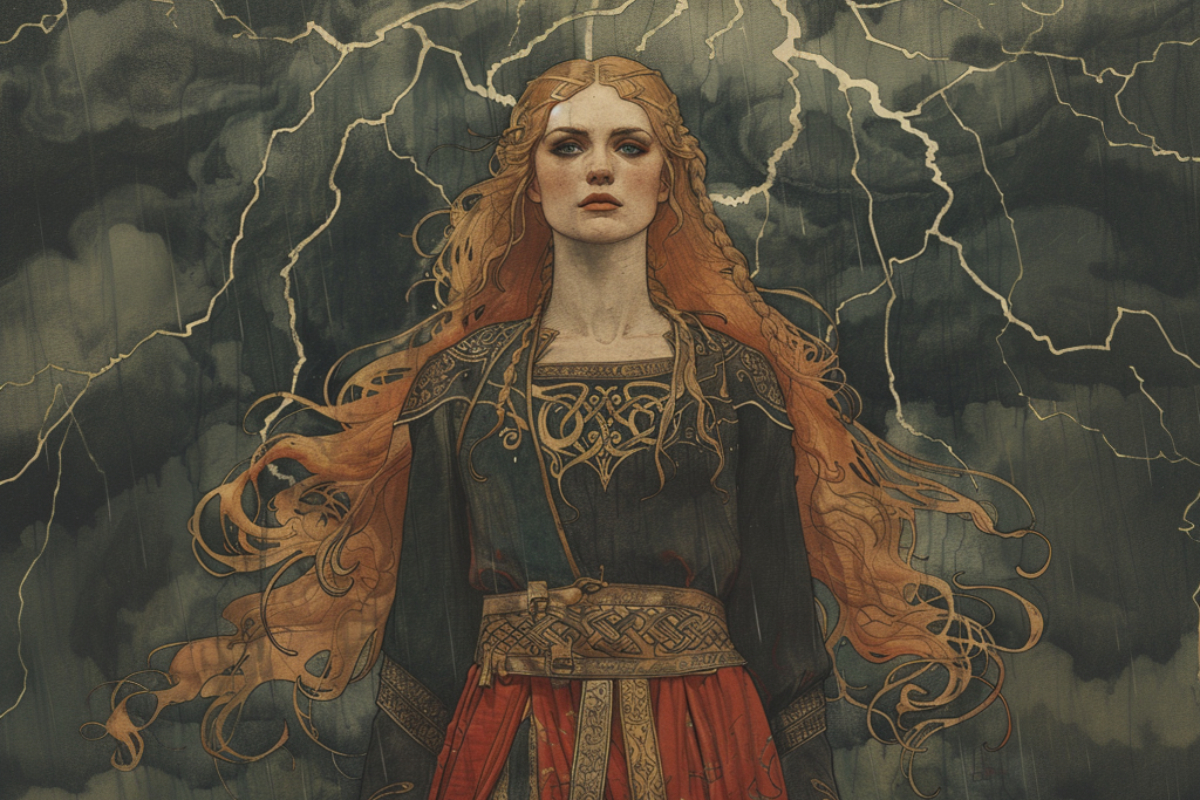Thrúd, daughter of Thor and Sif, is known for her warrior prowess and resolute spirit, reflecting the legendary heritage of her parents in Norse mythology.