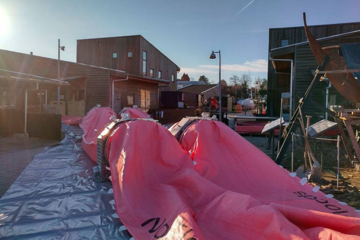 The area by the Viking Ship Museum was affected by high water levels on Sunday in relation to storm Malik, which hit Denmark this weekend. Photo: Viking Ship Museum