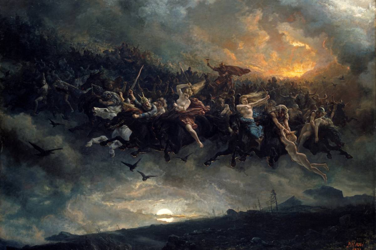 "The Wild Hunt of Odin" (1872) is a mythological oil-on-canvas depicting Odin’s spectral riders sweeping across the sky.
